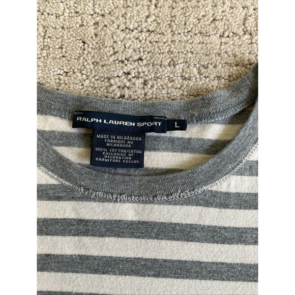 Ralph lauren sport Girl’s crewneck tshirt size L .Gray white stripes soft touch - Picture 7 of 7
